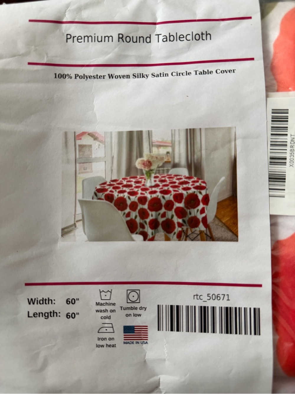 Premium Round Tablecloth with Red Floral Print